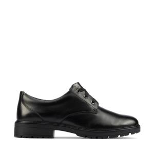 Sapatos Escolares Clarks Dempster Renda Youth Menina Pretas | CLK734MWH