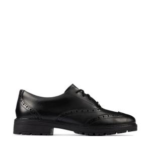 Sapatos Escolares Clarks Loxham Brogue Youth Menina Pretas | CLK549AZT