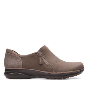 Sapatos Rasos Clarks Appley Zip Feminino Cinzentas Marrom | CLK327FYN