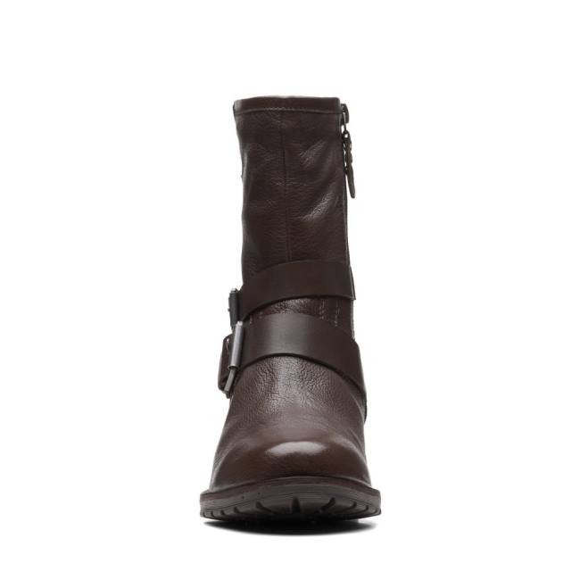 Botins Clarks Clarkwell Medio Feminino Marrom Escuro | CLK739ZTS