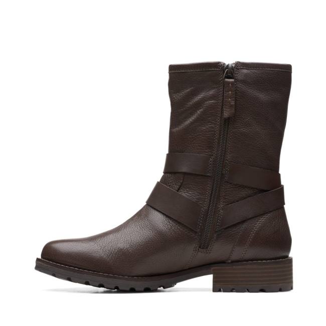 Botins Clarks Clarkwell Medio Feminino Marrom Escuro | CLK739ZTS