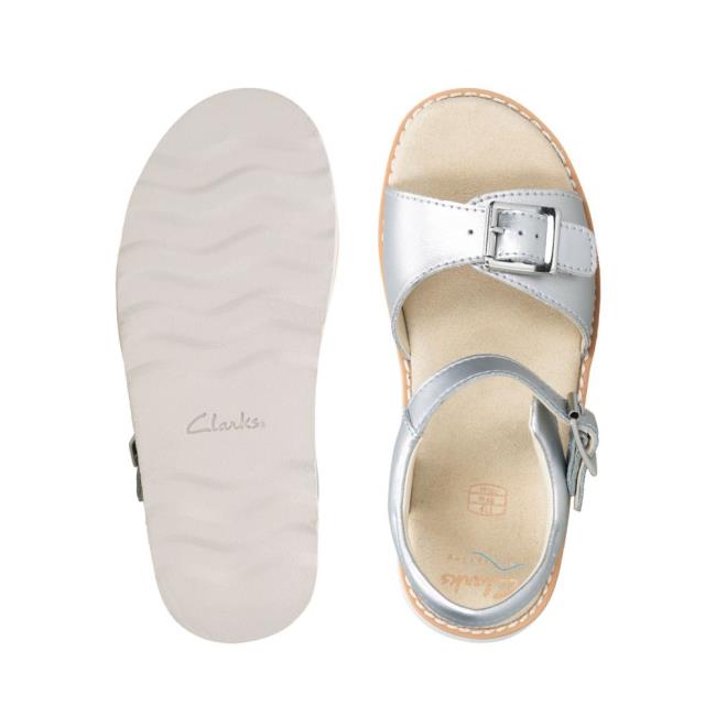 Sandalias Clarks Crown Bloom Kid Menina Prateadas | CLK963MOW