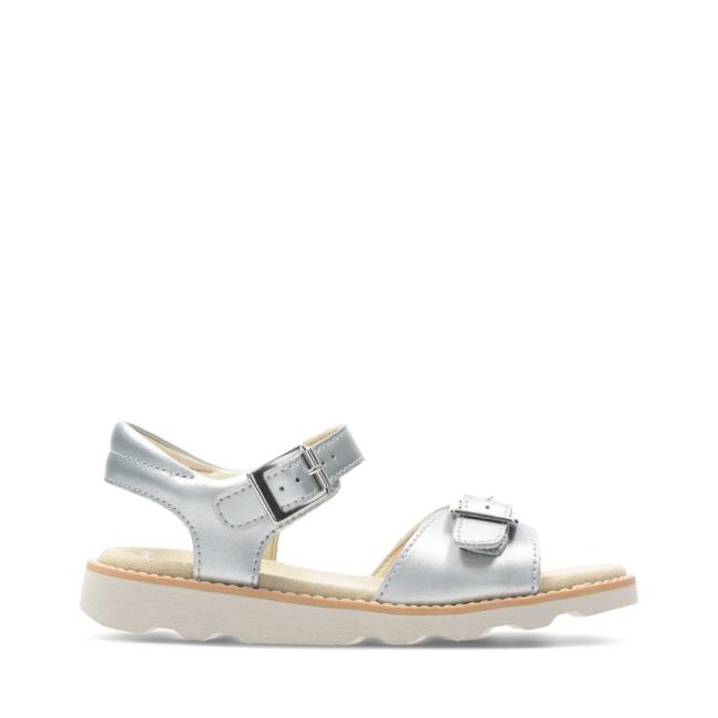 Sandalias Clarks Crown Bloom Kid Menina Prateadas | CLK963MOW