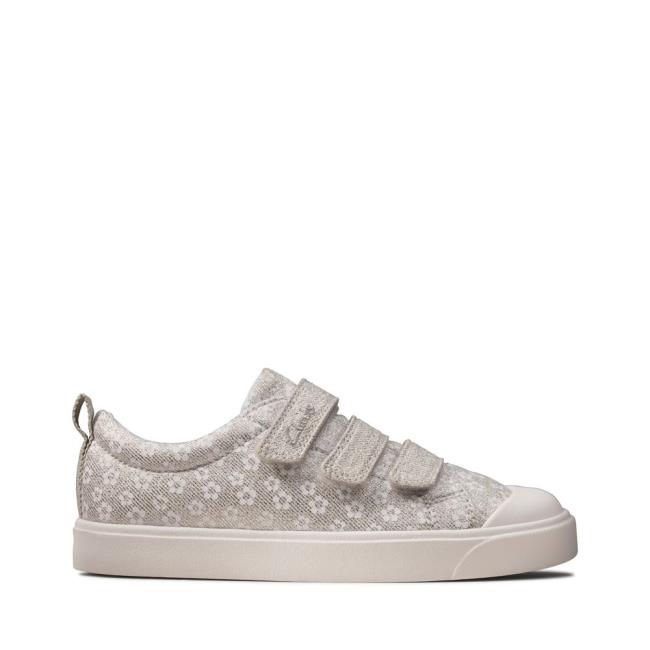 Sapatos De Lona Clarks City Vibe Kid Menina Prateadas | CLK213WHZ