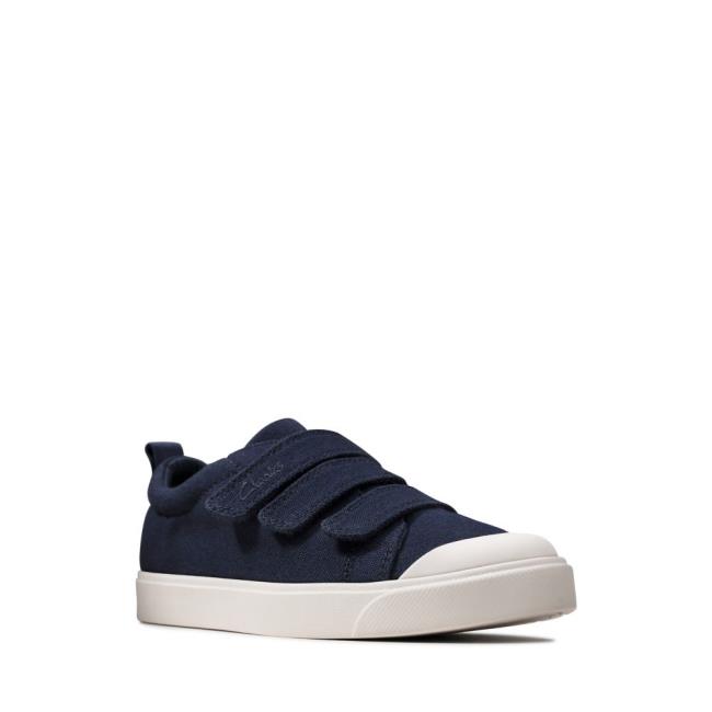 Sapatos De Lona Clarks City Vibe Kid Menina Azul Marinho | CLK625QMY