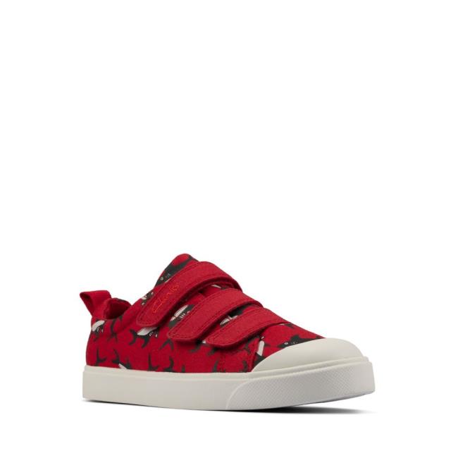 Sapatos De Lona Clarks City Vibe Kid Menino Vermelhas Pretas | CLK760XMJ