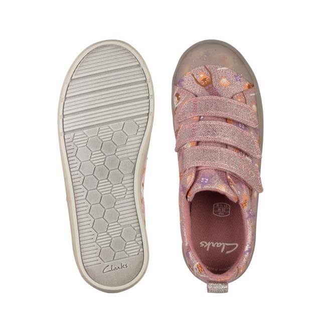 Sapatos De Lona Clarks Foxing Print Kid Menina Rosa | CLK568VHU