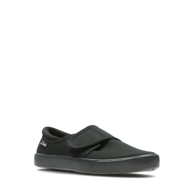 Sapatos De Lona Clarks Hopper Run Kid Menino Pretas | CLK672ZTW