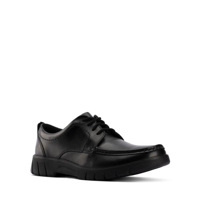 Sapatos Escolares Clarks Branch Renda Youth Menino Pretas | CLK840BHM