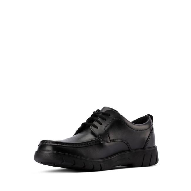 Sapatos Escolares Clarks Branch Renda Youth Menino Pretas | CLK840BHM