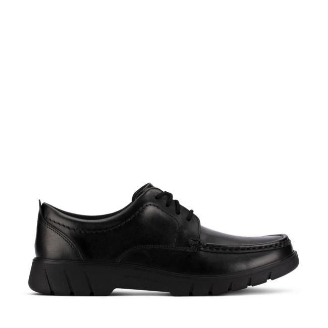 Sapatos Escolares Clarks Branch Renda Youth Menino Pretas | CLK840BHM