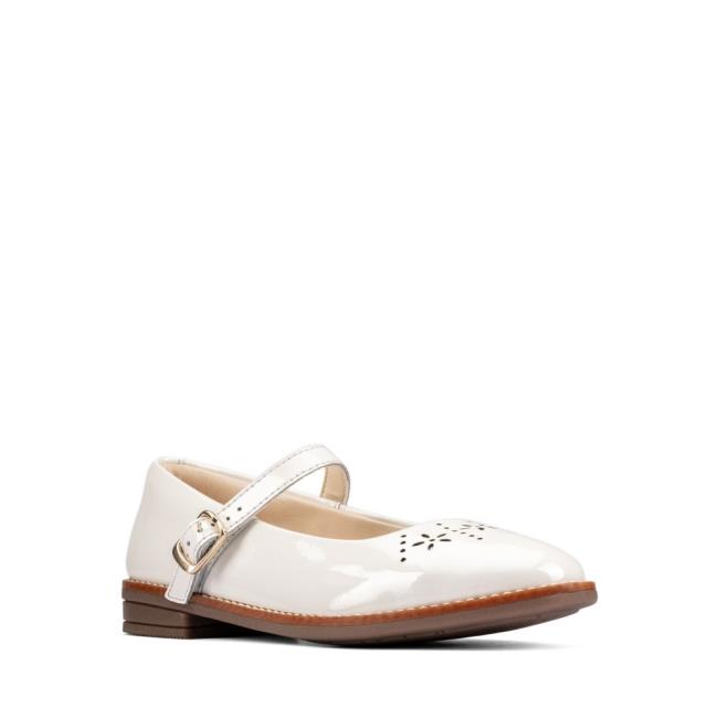 Sapatos Escolares Clarks Drew Play Kid Menina Branco | CLK743QIL