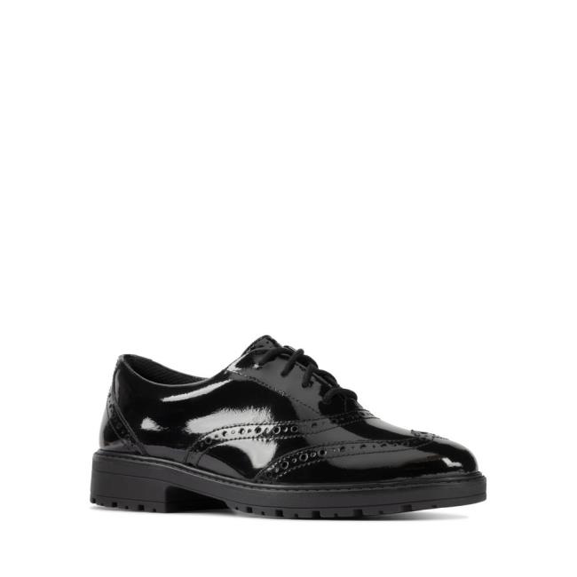 Sapatos Escolares Clarks Loxham Brogue Youth Menina Pretas | CLK729OIK