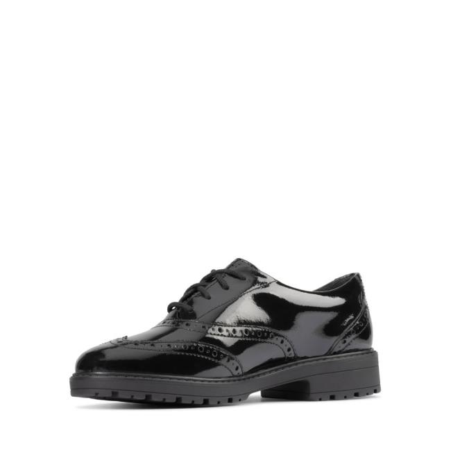 Sapatos Escolares Clarks Loxham Brogue Youth Menina Pretas | CLK729OIK