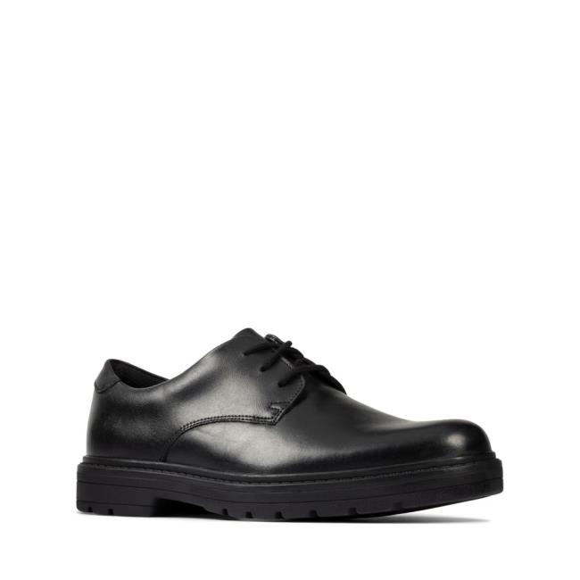 Sapatos Escolares Clarks Loxham Derby Youth Menino Pretas | CLK796ENL