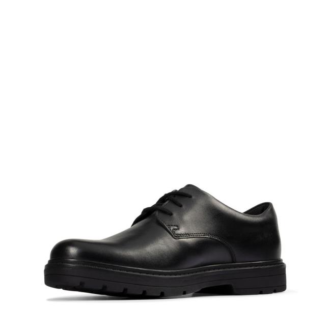 Sapatos Escolares Clarks Loxham Derby Youth Menino Pretas | CLK796ENL