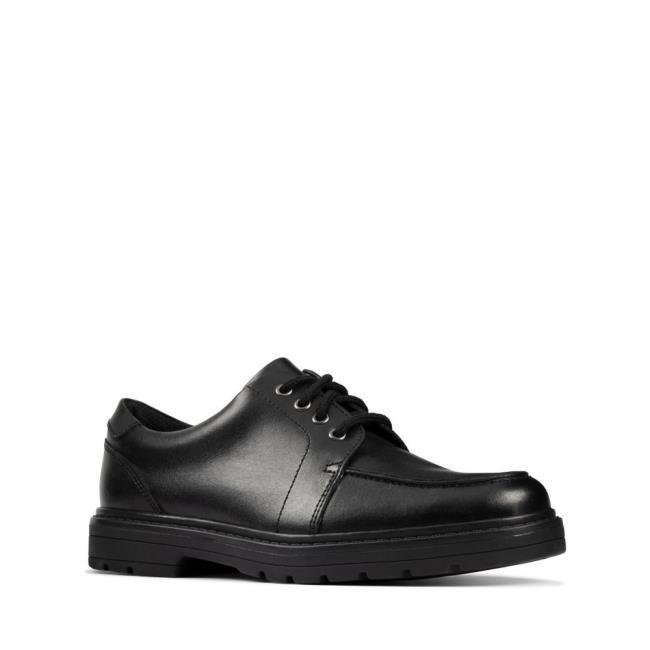 Sapatos Escolares Clarks Loxham Pace Youth Menino Pretas | CLK653UNW