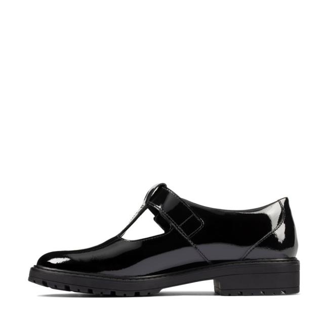 Sapatos Escolares Clarks Loxham Shine Youth Menina Pretas | CLK386MJP