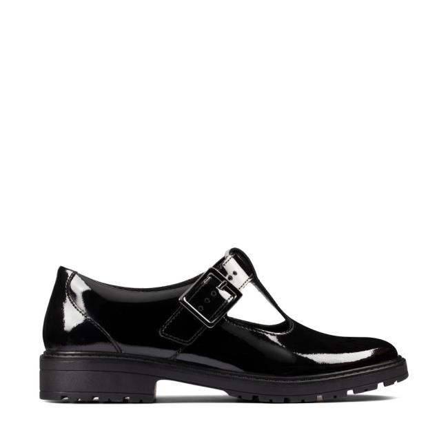 Sapatos Escolares Clarks Loxham Shine Youth Menina Pretas | CLK386MJP