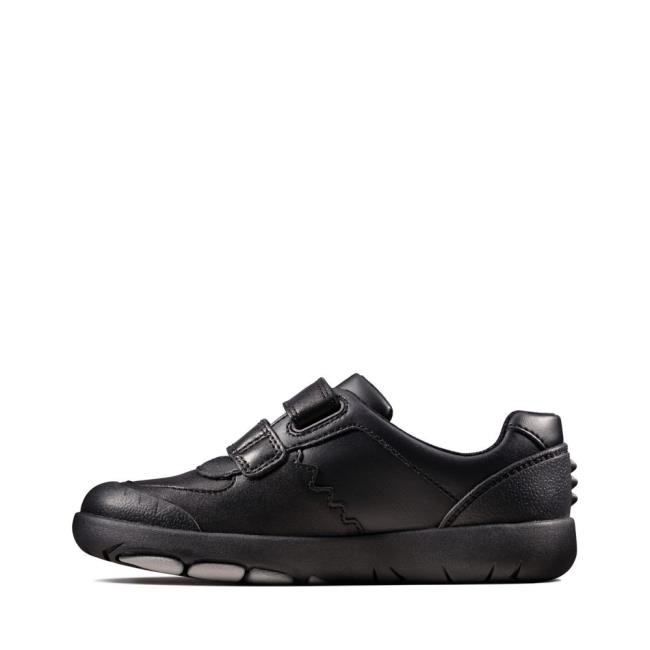 Sapatos Escolares Clarks Rex Pace Kid Menino Pretas | CLK357DSW