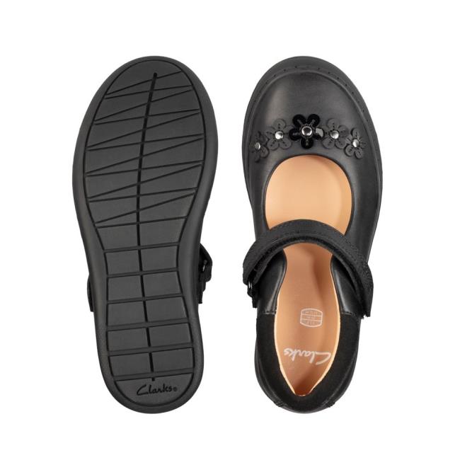 Sapatos Escolares Clarks Scooter Jump Kid Menina Pretas | CLK713QIH