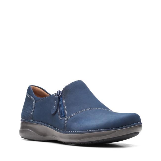 Sapatos Rasos Clarks Appley Zip Feminino Azul Marinho | CLK605UZS