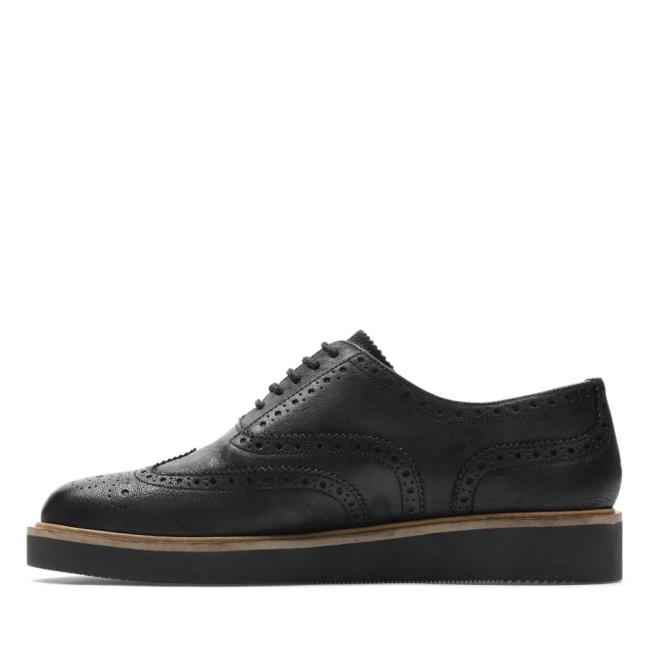 Sapatos Rasos Clarks Baille Brogue Feminino Pretas | CLK623ZQA