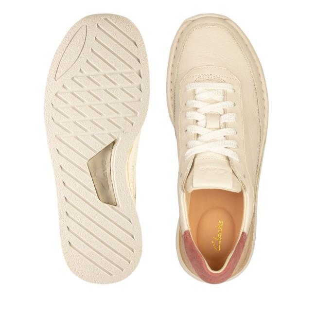 Sapatos Rasos Clarks Craft Run Renda Feminino Branco Rosa | CLK928DHU