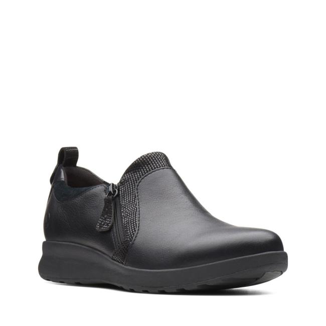 Sapatos Rasos Clarks Un Adorn Zip Feminino Pretas | CLK238FKN