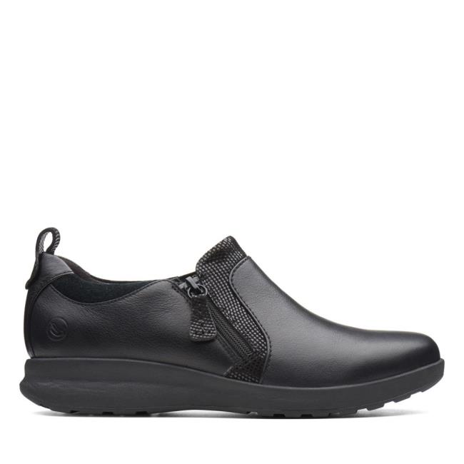 Sapatos Rasos Clarks Un Adorn Zip Feminino Pretas | CLK238FKN